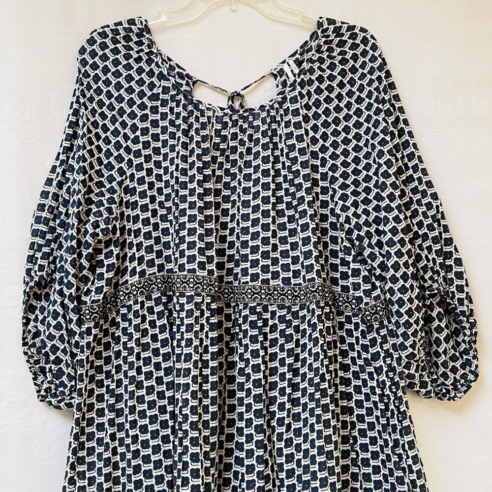 Anthroplogie Midi Dress Womens XL Blue Floral Boho Relaxed Party Tiered Peasant - Picture 2 of 16